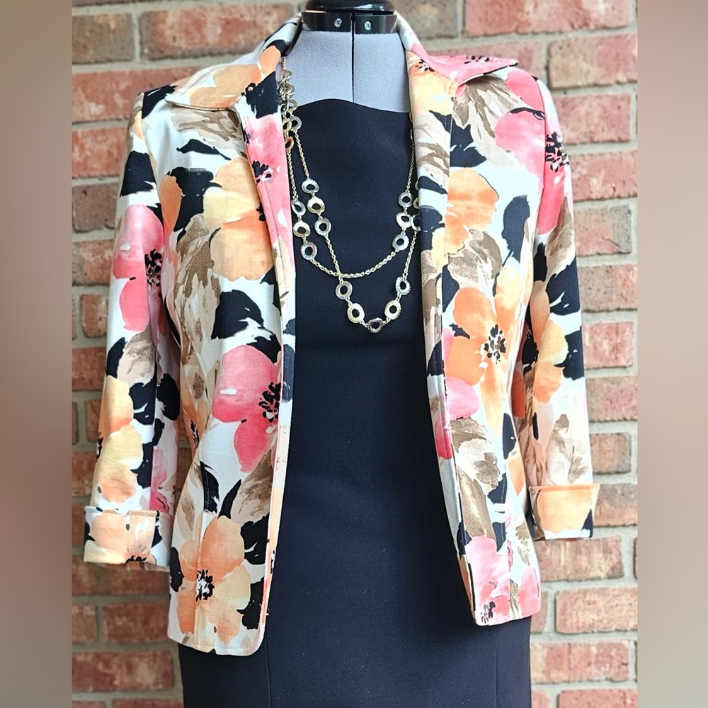 Alfred Dunner Floral Blazer in Pink, Orange, and Black